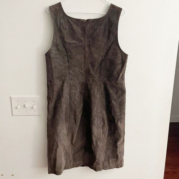 Bagatelle Brown Suede Leather Jumper Dress 12 Old Money Preppy Dark Academia - Picture 10 of 11